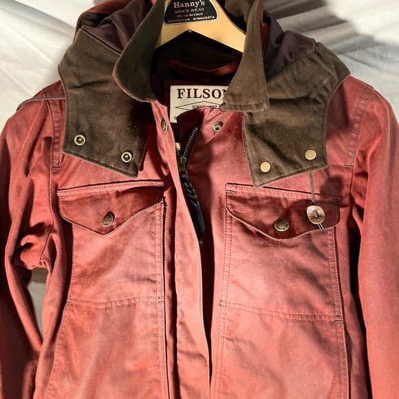 Womens Moorcroft Jacket + Hood SMALL Red Burgundy Outerwear Chore Wax Canvas NEW - Picture 2 of 16